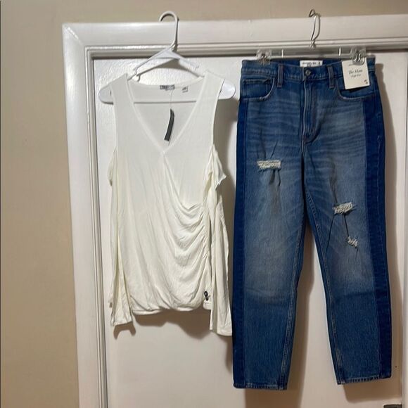 Abercrombie & Fitch Denim - Abercrombie & Fitch high-rise Mom, jeans and long sleeve shirt bundle NWT